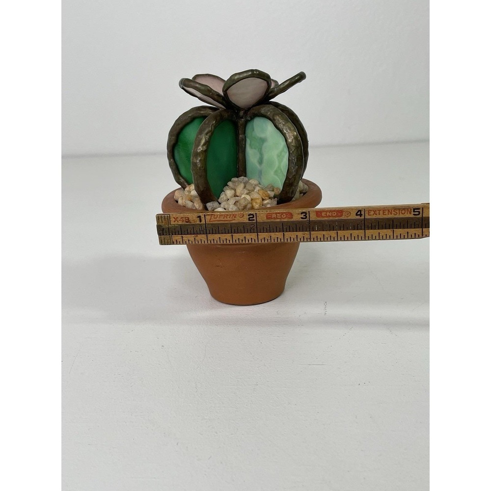Stained Glass Cactus With Pink Flower Terracotta Pot 5"x3" Handmade Gift Décor - Picture 10 of 14
